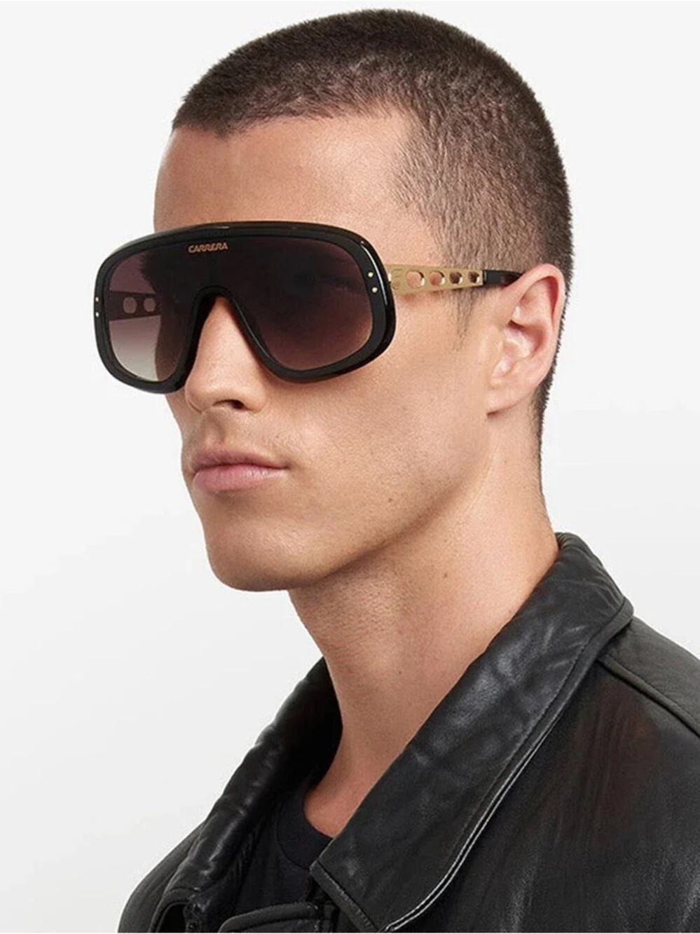 New Carrera FLAGLAB17 02M286 Oversized Shield Sunglasses in Black/Brown